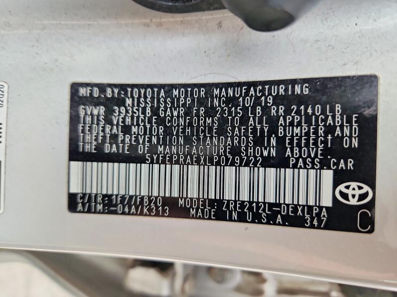 46767916 :رقم المزاد ، 5YFEPRAEXLP079722 vin ، 2020 Toyota Corolla مزاد بيع