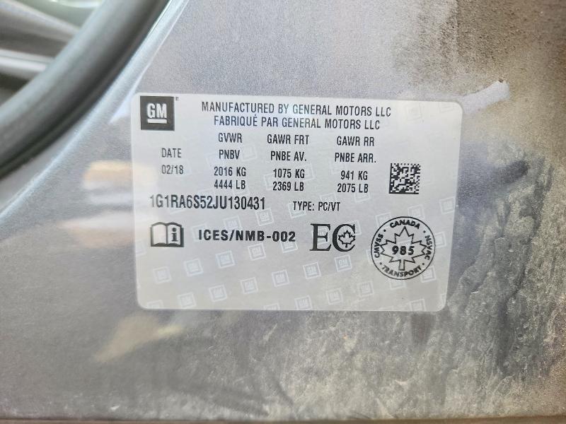 Продаж на аукціоні авто 2018 Chevrolet Volt, vin: 1G1RA6S52JU130431, номер лоту: 46904396