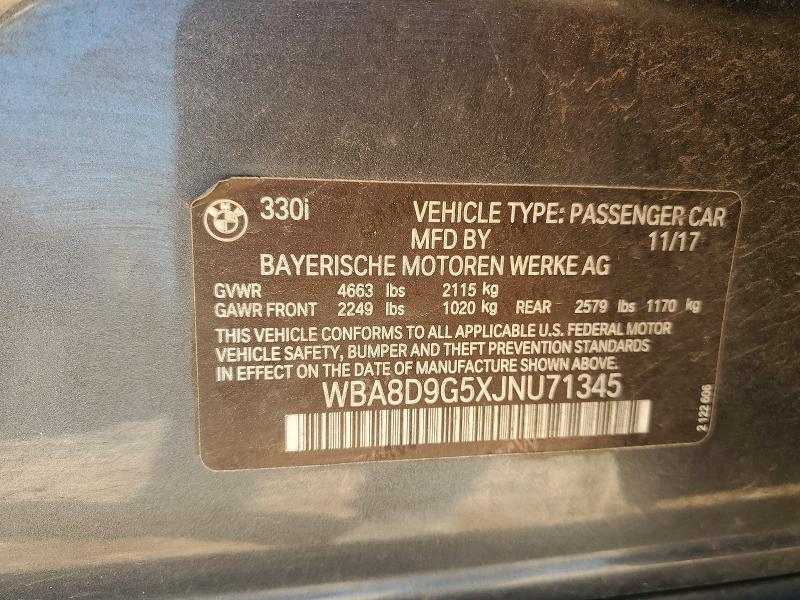 2018 Bmw 330 მანქანა იყიდება აუქციონზე, vin: WBA8D9G5XJNU71345, აუქციონის ნომერი: 47578086