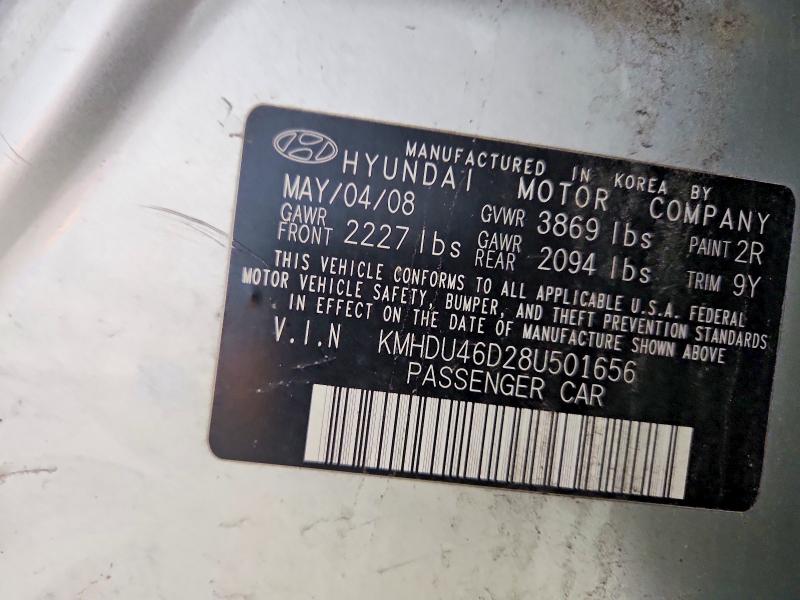 2008 Hyundai Elantra მანქანა იყიდება აუქციონზე, vin: KMHDU46D28U501656, აუქციონის ნომერი: 41847756