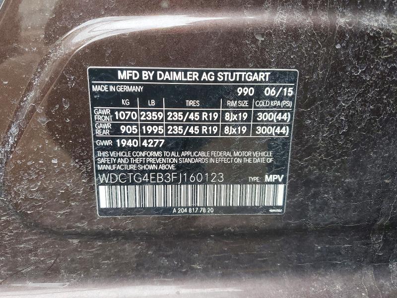 2015 Mercedes-benz Gla მანქანა იყიდება აუქციონზე, vin: WDCTG4EB3FJ160123, აუქციონის ნომერი: 46271566