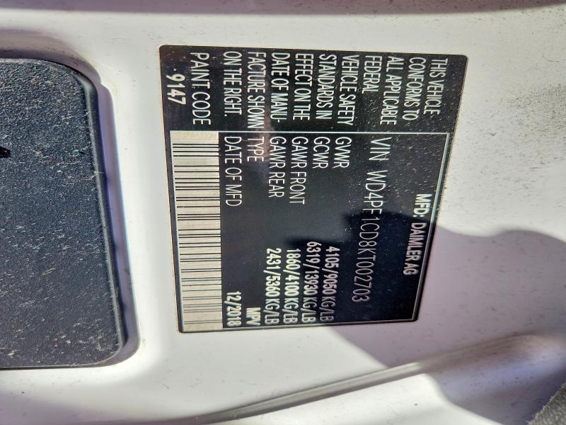 Продажа на аукционе авто 2019 Mercedes-benz Sprinter, vin: WD4PF1CD8KT002703, номер лота: 47343916