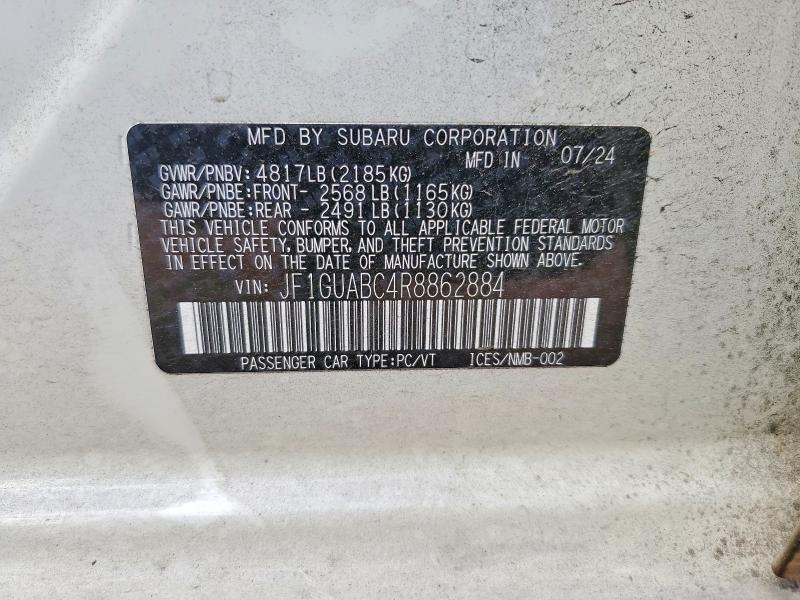 Aukcja sprzedaży 2024 Subaru Impreza, vin: JF1GUABC4R8862884, numer aukcji: 47963756