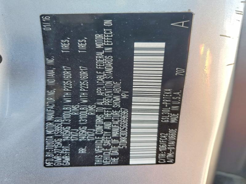 Aukcja sprzedaży 2016 Toyota Sienna, vin: 5TDKK3DC5GS696967, numer aukcji: 47927546