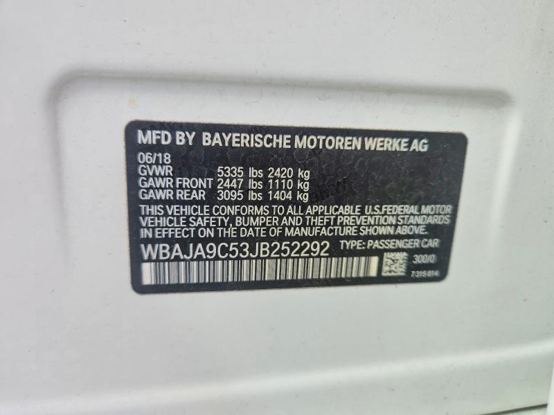 47005316 :رقم المزاد ، WBAJA9C53JB252292 vin ، 2018 Bmw 530e مزاد بيع