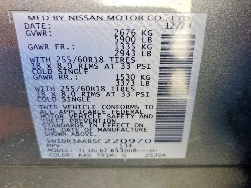 45824776 :رقم المزاد ، 5N1DR3AA8SC220970 vin ، 2025 Nissan Pathfinder مزاد بيع