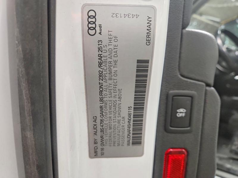 45641646 :رقم المزاد ، WAUDNAF45HN046115 vin ، 2017 Audi A4 مزاد بيع