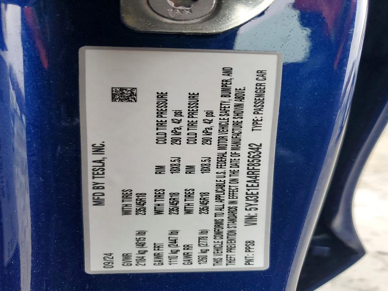 2024 Tesla Model 3 მანქანა იყიდება აუქციონზე, vin: 5YJ3E1EA4RF856342, აუქციონის ნომერი: 46826676