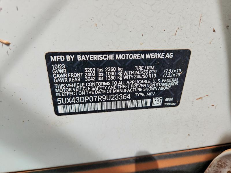 2024 Bmw X3 მანქანა იყიდება აუქციონზე, vin: 5UX43DP07R9U23364, აუქციონის ნომერი: 47494386