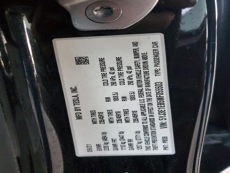 Продаж на аукціоні авто 2021 Tesla Model 3, vin: 5YJ3E1EB5MF055503, номер лоту: 42061006