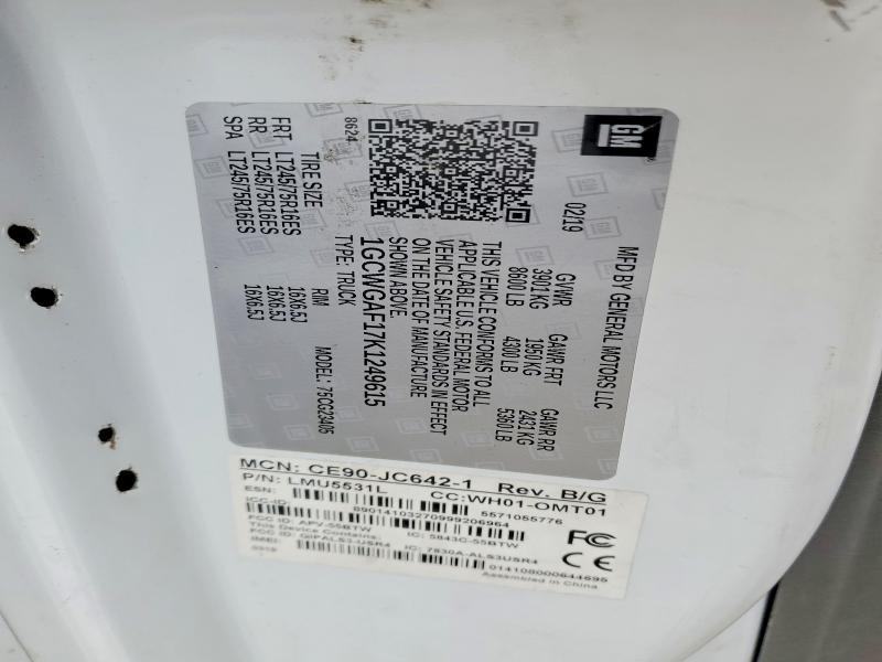 Продаж на аукціоні авто 2019 Chevrolet Express G2500, vin: 1GCWGAF17K1249615, номер лоту: 41782796