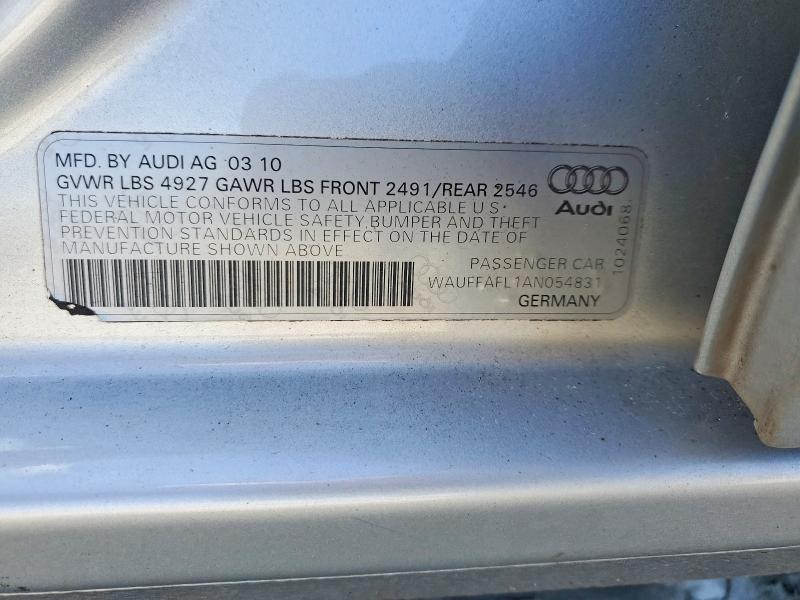 2010 Audi A4 მანქანა იყიდება აუქციონზე, vin: WAUFFAFL1AN054831, აუქციონის ნომერი: 46447386