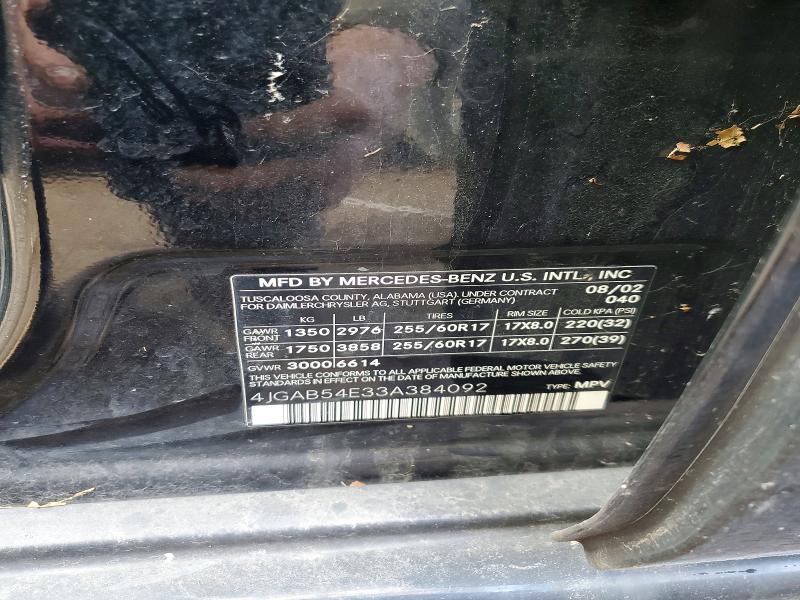 Auction sale of the 2003 Mercedes-benz Ml, vin: 4JGAB54E33A384092, lot number: 46422466