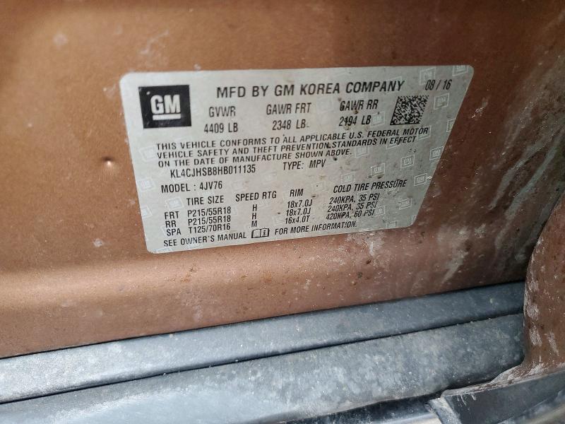 79710545 :رقم المزاد ، KL4CJHSB8HB011135 vin ، 2017 Buick Encore مزاد بيع