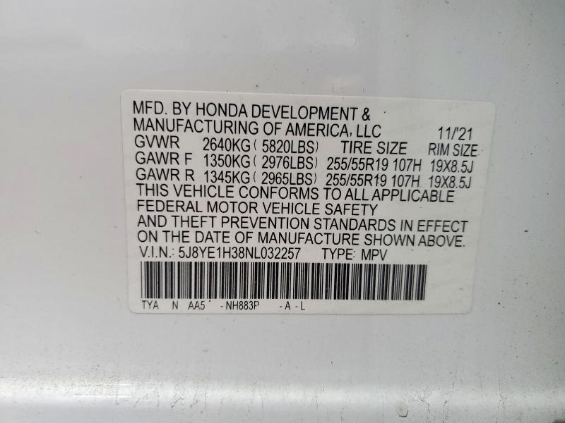 Продаж на аукціоні авто 2022 Acura Mdx, vin: 5J8YE1H38NL032257, номер лоту: 74979345