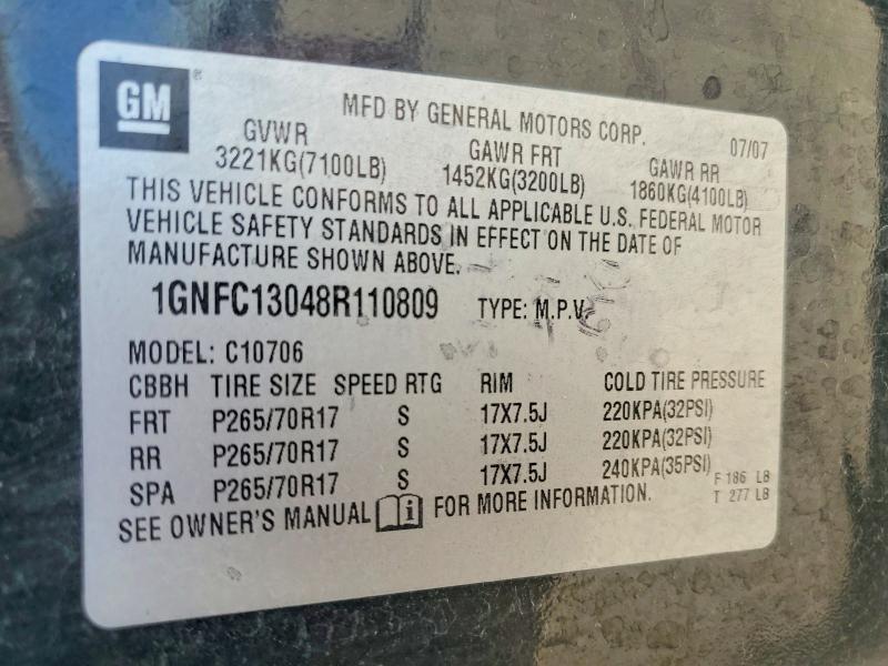 47961206 :رقم المزاد ، 1GNFC13048R110809 vin ، 2008 Chevrolet Tahoe مزاد بيع