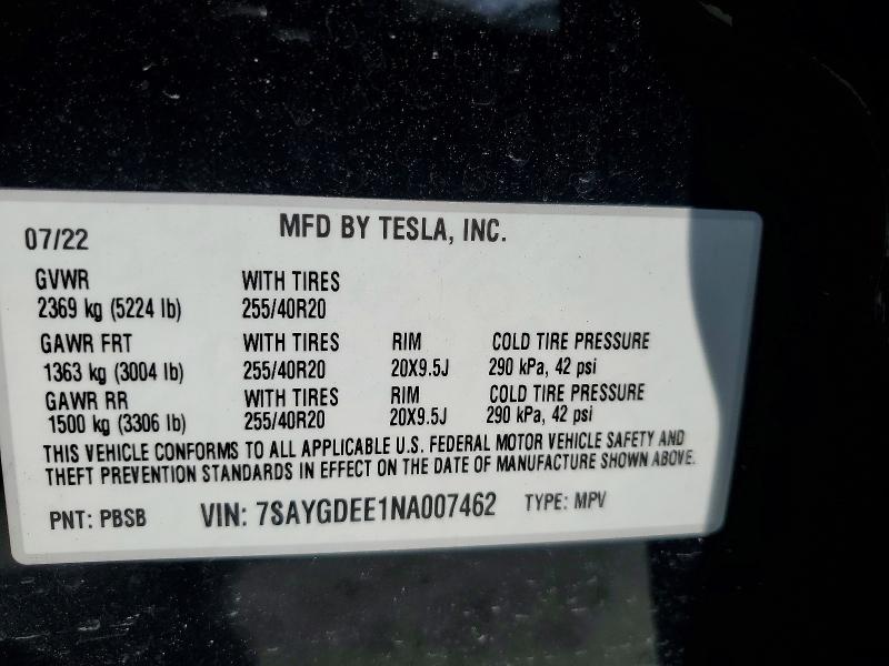 Продажа на аукционе авто 2022 Tesla Model Y, vin: 7SAYGDEE1NA007462, номер лота: 47360936