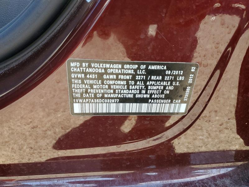 Aukcja sprzedaży 2013 Volkswagen Passat, vin: 1VWAP7A35DC032977, numer aukcji: 47579886
