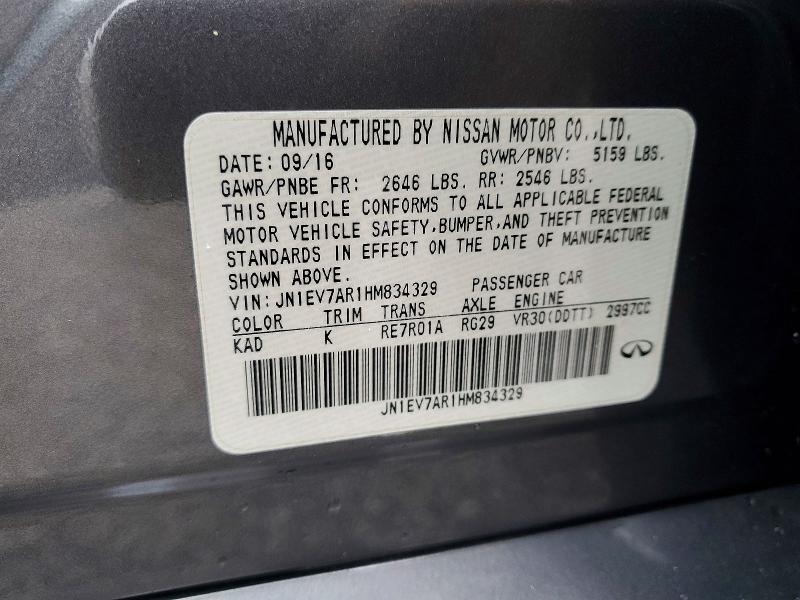 Продажа на аукционе авто 2017 Infiniti Q50, vin: JN1EV7AR1HM834329, номер лота: 46027366