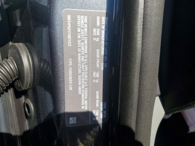 48007066 :رقم المزاد ، 50EA1PGA1TA031423 vin ، 2026 Lucid Motors Air مزاد بيع