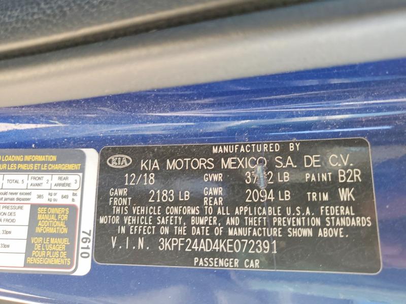 Aukcja sprzedaży 2019 Kia Forte, vin: 3KPF24AD4KE072391, numer aukcji: 46055046