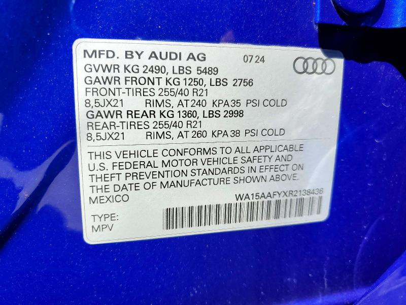 41800576 :رقم المزاد ، WA15AAFYXR2138436 vin ، 2024 Audi Q5 مزاد بيع
