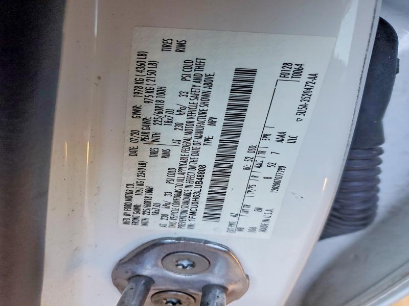 41670936 :رقم المزاد ، 1FMCU0H63LUB48808 vin ، 2020 Ford Escape مزاد بيع
