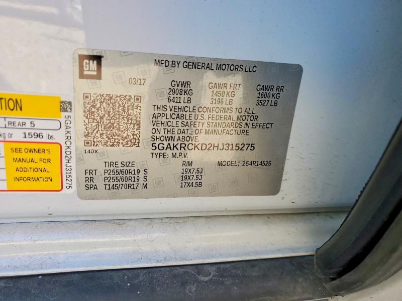 Aukcja sprzedaży 2017 Buick Enclave, vin: 5GAKRCKD2HJ315275, numer aukcji: 46584386