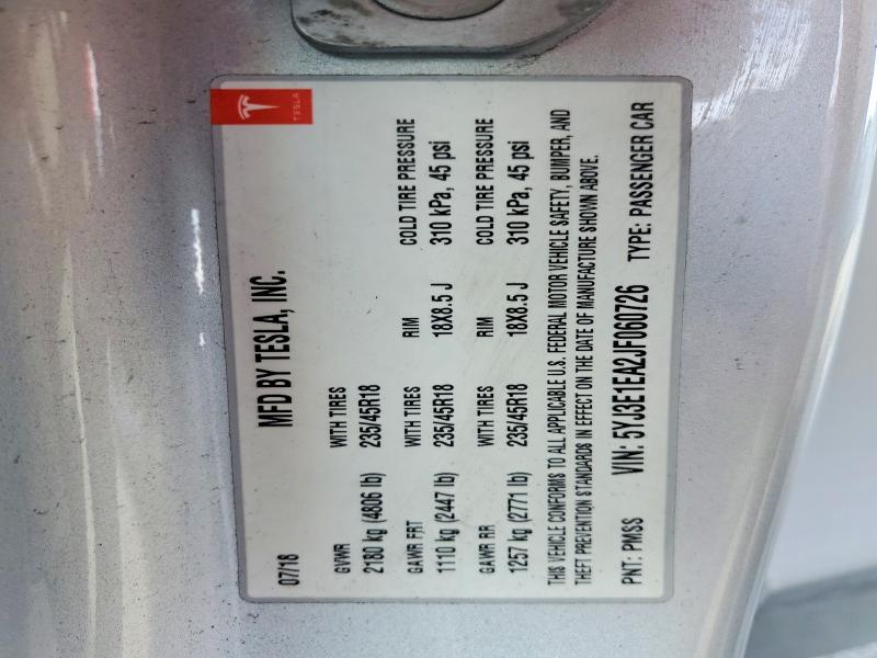 Aukcja sprzedaży 2018 Tesla Model 3, vin: 5YJ3E1EA2JF060726, numer aukcji: 47986496