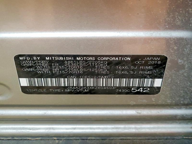 Продажа на аукционе авто 2019 Mitsubishi Outlander, vin: JA4AZ2A3XKZ604503, номер лота: 47004706