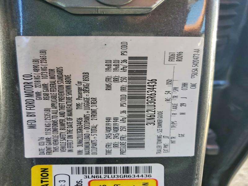 Auction sale of the 2016 Lincoln Mkz, vin: 3LN6L2LU3GR634436, lot number: 47584756