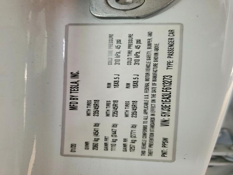 Aukcja sprzedaży 2020 Tesla Model 3, vin: 5YJ3E1EA3LF613273, numer aukcji: 47115106