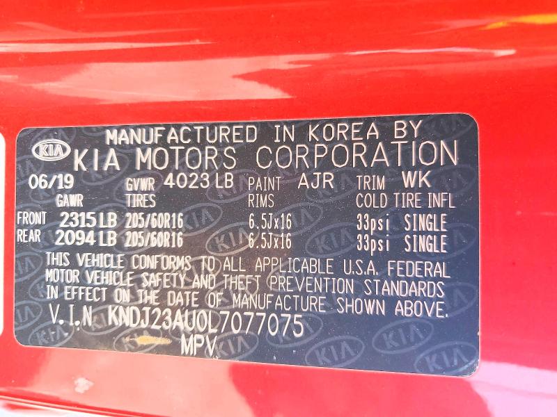 48062166 :رقم المزاد ، KNDJ23AU0L7077075 vin ، 2020 Kia Soul مزاد بيع