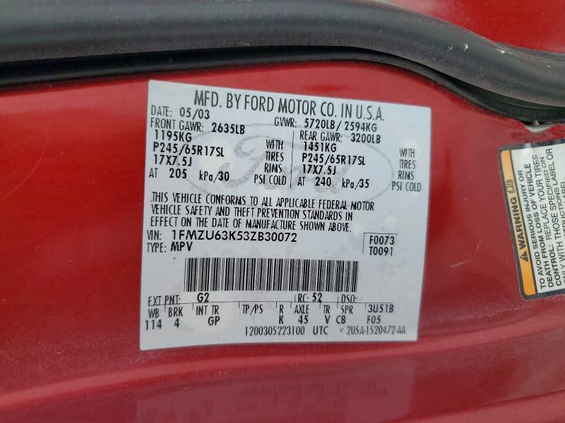 79638495 :رقم المزاد ، 1FMZU63K53ZB30072 vin ، 2003 Ford Explorer مزاد بيع