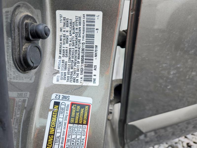 2008 Honda Civic მანქანა იყიდება აუქციონზე, vin: 1HGFA16808L036115, აუქციონის ნომერი: 79749885