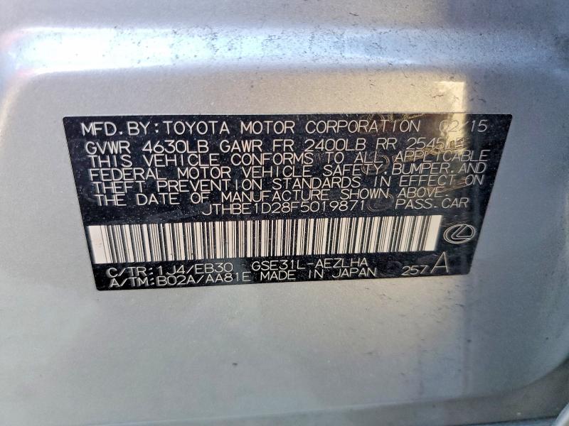 46785486 :رقم المزاد ، JTHBE1D28F5019871 vin ، 2015 Lexus Is 350 مزاد بيع