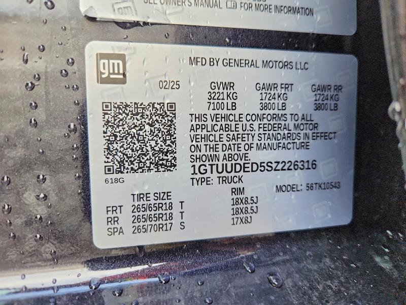 79076985 :رقم المزاد ، 1GTUUDED5SZ226316 vin ، 2025 Gmc Sierra مزاد بيع