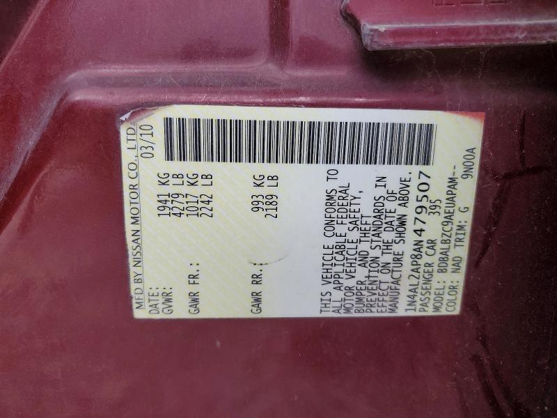 47753976 :رقم المزاد ، 1N4AL2AP8AN479507 vin ، 2010 Nissan Altima مزاد بيع