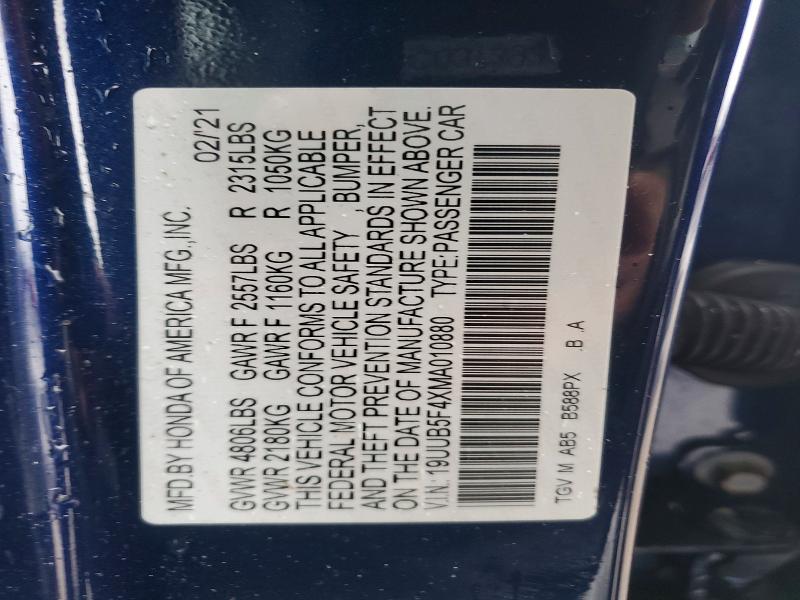 79970165 :رقم المزاد ، 19UUB5F4XMA010880 vin ، 2021 Acura Tlx مزاد بيع