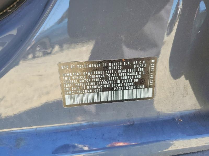 47432656 :رقم المزاد ، 3VW2T7BU2NM014220 vin ، 2022 Volkswagen Jetta مزاد بيع