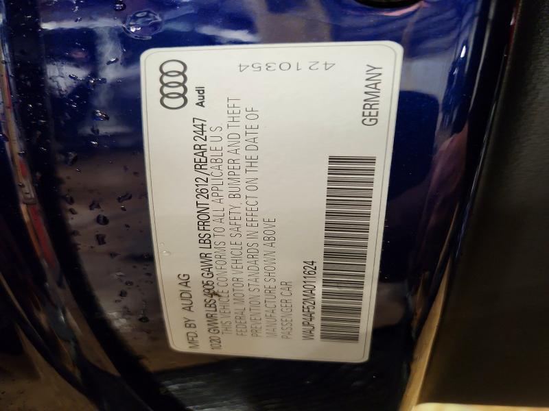 45823386 :رقم المزاد ، WAUP4AF52MA011624 vin ، 2021 Audi S5 مزاد بيع