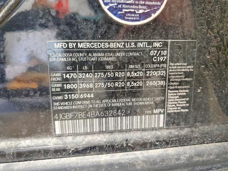 2011 Mercedes-benz Gl მანქანა იყიდება აუქციონზე, vin: 4JGBF7BE4BA632842, აუქციონის ნომერი: 47798476
