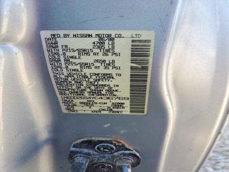 2000 Nissan Frontier მანქანა იყიდება აუქციონზე, vin: 1N6DD26S4YC436769, აუქციონის ნომერი: 46296526