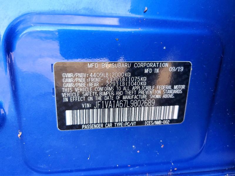 Aukcja sprzedaży 2020 Subaru Wrx, vin: JF1VA1A67L9802689, numer aukcji: 46233776