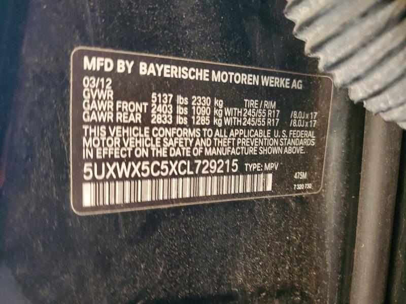 2012 Bmw X3 მანქანა იყიდება აუქციონზე, vin: 5UXWX5C5XCL729215, აუქციონის ნომერი: 45689936