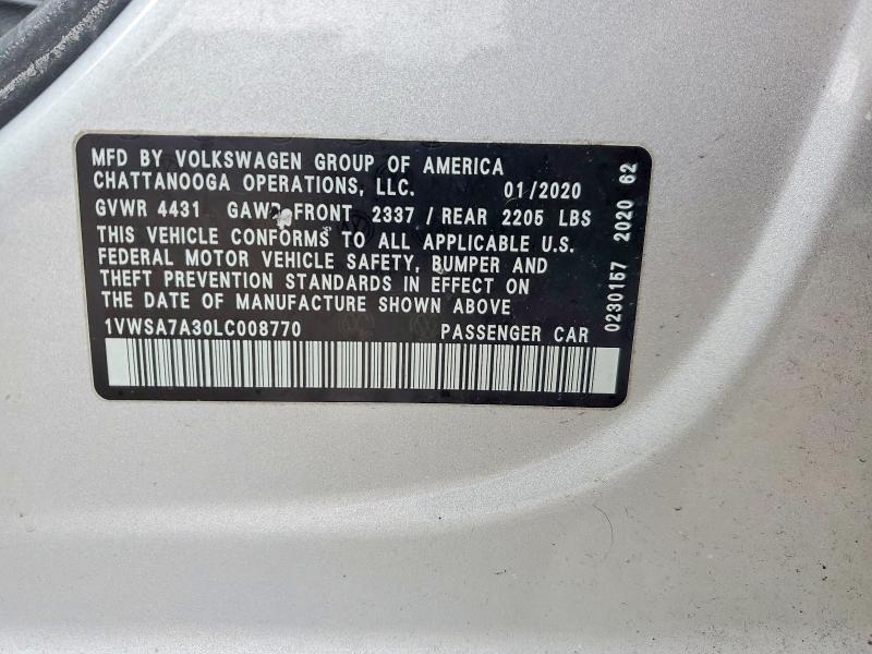 Продажа на аукционе авто 2020 Volkswagen Passat, vin: 1VWSA7A30LC008770, номер лота: 79187115