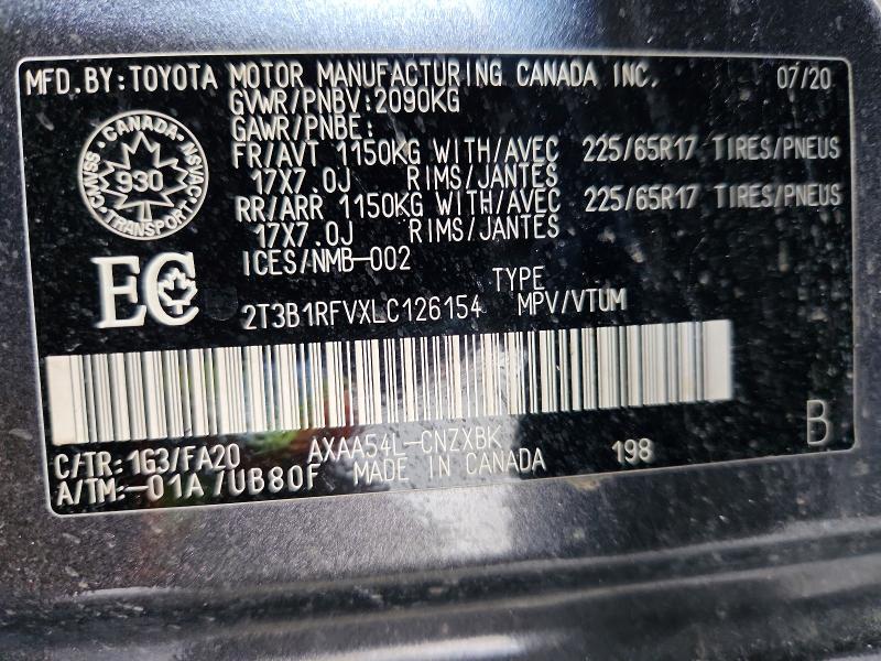 2020 Toyota Rav4 მანქანა იყიდება აუქციონზე, vin: 2T3B1RFVXLC126154, აუქციონის ნომერი: 79608575