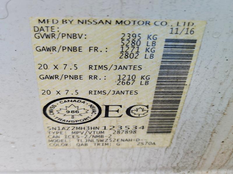 78136065 :رقم المزاد ، 5N1AZ2MH3HN123534 vin ، 2017 Nissan Murano مزاد بيع