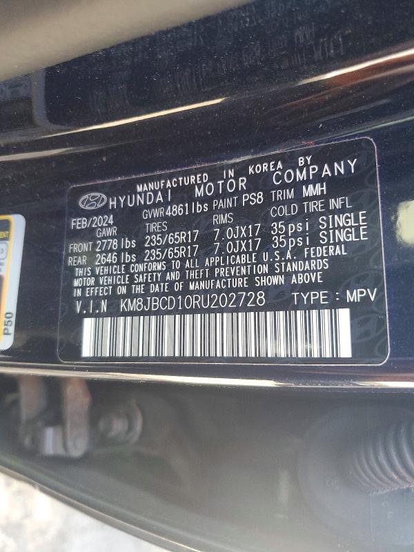 46353746 :رقم المزاد ، KM8JBCD10RU202728 vin ، 2024 Hyundai Tucson Hybrid مزاد بيع
