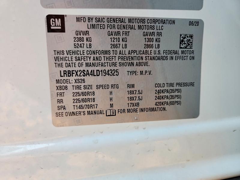 79734795 :رقم المزاد ، LRBFX2SA4LD194325 vin ، 2020 Buick Envision مزاد بيع